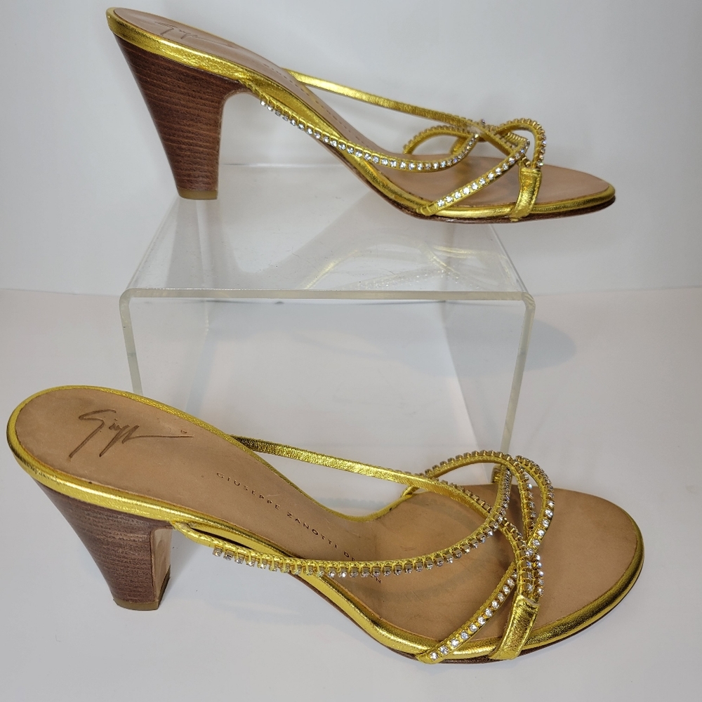 Giuseppe Zanotti Early 2000's Bling Sandals Heels Open Back Vintage Strappy Sz 6